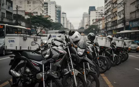 Parkende Liefermotorräder mit Thermoboxen in einer brasilianischen Großstadt während eines Streiks. - Foto: über boerse-global.de