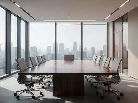 Ein leerer, moderner Konferenzraum mit einem großen Besprechungstisch und ergonomischen Stühlen in einem Bürogebäude. - Foto: über boerse-global.de