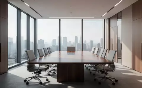 Ein leerer, moderner Konferenzraum mit einem großen Besprechungstisch und ergonomischen Stühlen in einem Bürogebäude. - Foto: über boerse-global.de