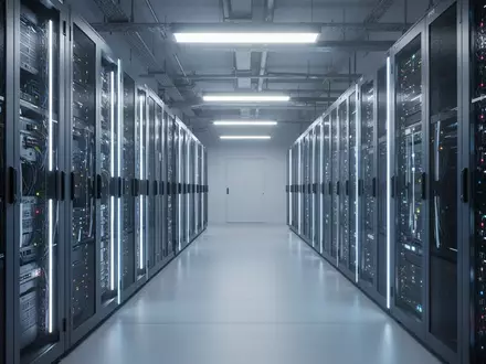 Moderne Serverräume in einem Rechenzentrum mit leuchtenden Datenspeicherschränken in einer professionellen Umgebung. - Foto: über boerse-global.de