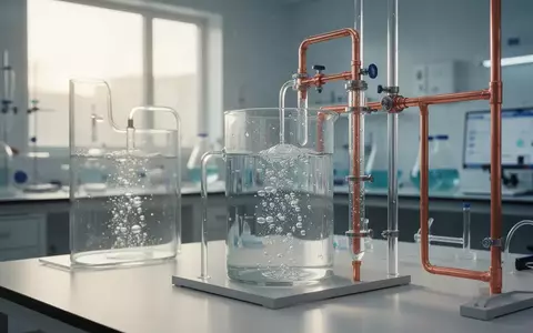 Moderne Laborausrüstung für die Wasserstoffproduktion mit Glasgefäßen und Kupferleitungen in hellem Tageslicht. - Foto: über boerse-global.de