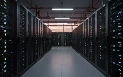 Reihen von Server-Racks in einem hochmodernen Rechenzentrum mit diskreter Beleuchtung. - Foto: über boerse-global.de