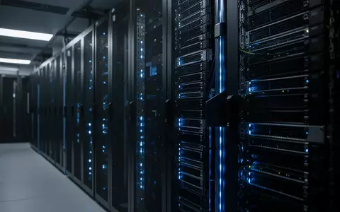 Moderne Serverräume mit dunklen Serverschränken und blauer Beleuchtung als Symbol für Cybersicherheit und KI-Infrastruktur. - Foto: über boerse-global.de