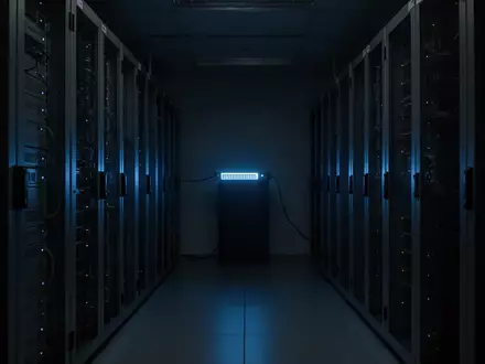 Dunkler Serverraum mit metallischen Rack-Schränken und blauer Beleuchtung als Symbol für eine massive Datenpanne. - Foto: über boerse-global.de