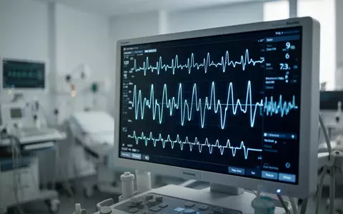 Ein moderner EKG-Monitor mit abstrakten Herzfrequenz-Wellenformen in einer klinischen Umgebung. - Foto: über boerse-global.de