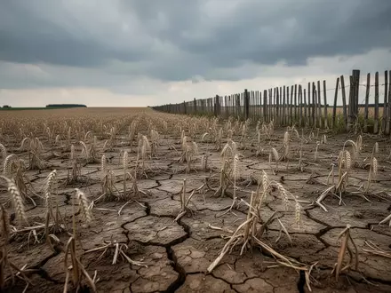 Vertrocknetes Ackerland mit dürren Weizenähren auf einem deutschen Feld unter einem bewölkten Himmel. - Foto: über boerse-global.de