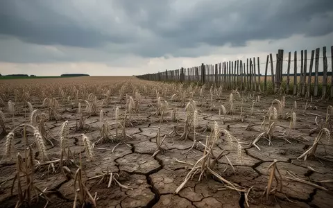 Vertrocknetes Ackerland mit dürren Weizenähren auf einem deutschen Feld unter einem bewölkten Himmel. - Foto: über boerse-global.de