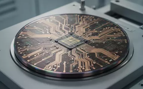 Nahaufnahme eines modernen Halbleiter-Wafers mit komplexen Schaltkreisstrukturen in einer sterilen Laborumgebung. - Foto: über boerse-global.de