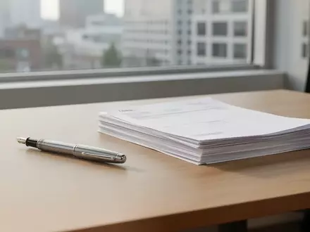 Ein minimalistischer Schreibtisch mit einem Füllfederhalter und leeren Dokumenten in einem hellen Büro. - Foto: über boerse-global.de