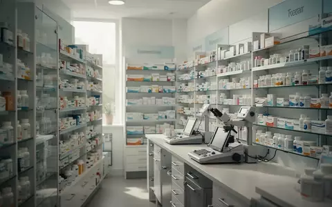 Innenansicht einer modernen Apotheke mit ordentlich sortierten Medikamentenregalen in einer klinischen Umgebung. - Foto: über boerse-global.de