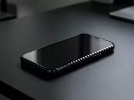 Ein unbenutztes Smartphone liegt auf einem dunklen Büroschreibtisch, der Bildschirm ist dunkel und zeigt keine Inhalte. - Foto: über boerse-global.de