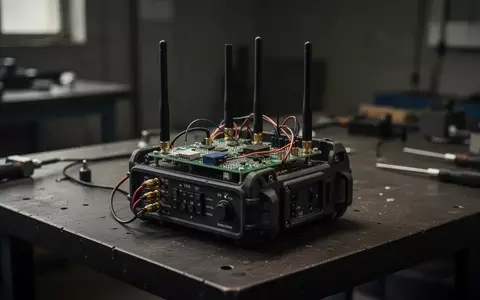 Ein technisches Gerät mit Antennen auf einem Werkbanktisch, das für illegale Mobilfunkübertragungen verwendet wurde. - Foto: über boerse-global.de