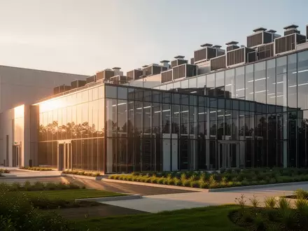 Modernes Rechenzentrum in einer grünen Umgebung bei Sonnenuntergang. - Foto: über boerse-global.de