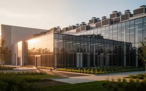 Modernes Rechenzentrum in einer grünen Umgebung bei Sonnenuntergang. - Foto: über boerse-global.de