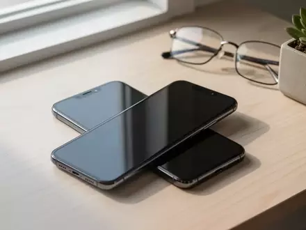 Ein modernes Smartphone liegt auf einem hellen Holztisch neben einer Brille und einer kleinen Zimmerpflanze. - Foto: über boerse-global.de