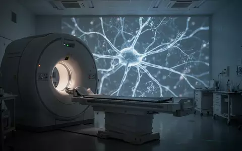 Ein hochmodernes MRT-Gerät in einem neurologischen Forschungslabor mit einer abstrakten Visualisierung neuronaler Bahnen. - Foto: über boerse-global.de