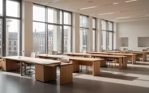 Leeres, helles Büro in einer deutschen Kommunalverwaltung mit modernen Schreibtischen und großen Fenstern. - Foto: über boerse-global.de