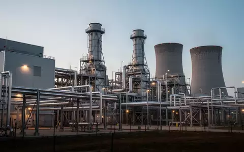 Modernes Gaskraftwerk in der Dämmerung mit technischer Infrastruktur und Rohrleitungen. - Foto: über boerse-global.de