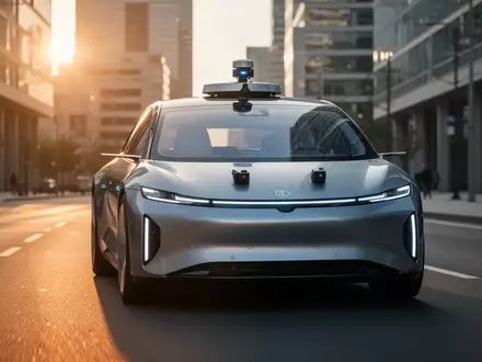Ein autonomes Fahrzeug auf einer modernen Stadtstraße bei Dämmerung mit Fokus auf die Sensortechnik. - Foto: über boerse-global.de
