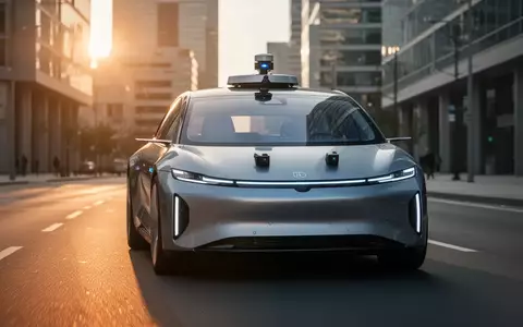 Ein autonomes Fahrzeug auf einer modernen Stadtstraße bei Dämmerung mit Fokus auf die Sensortechnik. - Foto: über boerse-global.de