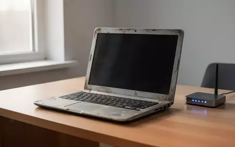 Ein älterer Laptop auf einem Schreibtisch neben einem Internet-Router bei natürlichem Lichteinfall. - Foto: über boerse-global.de