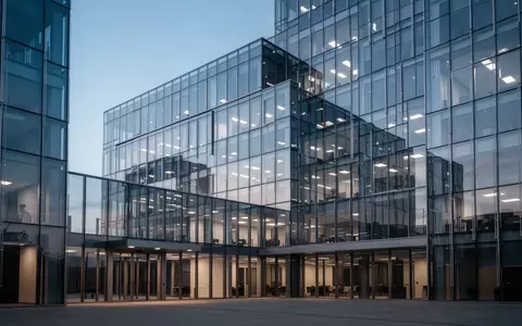 Moderne Glasfassade eines Bürogebäudes in der Abenddämmerung als Symbol für globale Finanzinfrastruktur. - Foto: über boerse-global.de