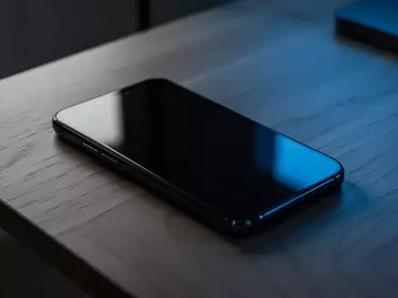 Ein dunkles Smartphone auf einem Holztisch in einem schummrigen Raum, das die Gefahr digitaler Überwachung symbolisiert. - Foto: über boerse-global.de