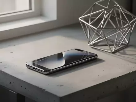 Ein modernes Smartphone auf einem minimalistischen Schreibtisch neben einer abstrakten Metallskulptur. - Foto: über boerse-global.de