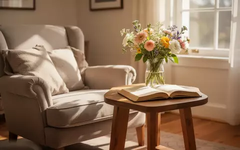 Ein sonnendurchflutetes Wohnzimmer mit einem bequemen Sessel und einem offenen Buch auf einem Beistelltisch. - Foto: über boerse-global.de