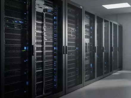 Moderne Serverarchitektur in einem minimalistischen Rechenzentrum mit dezenter blauer Beleuchtung. - Foto: über boerse-global.de