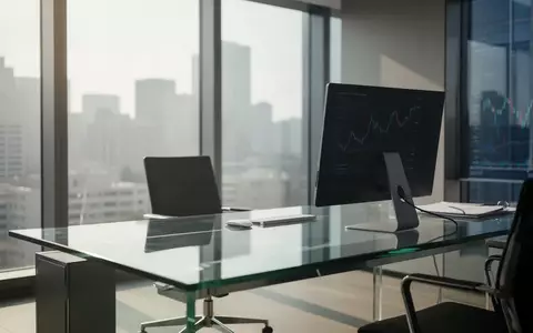 Ein minimalistischer Büroschreibtisch mit einem ausgeschalteten Monitor in einer modernen, professionellen Umgebung. - Foto: über boerse-global.de