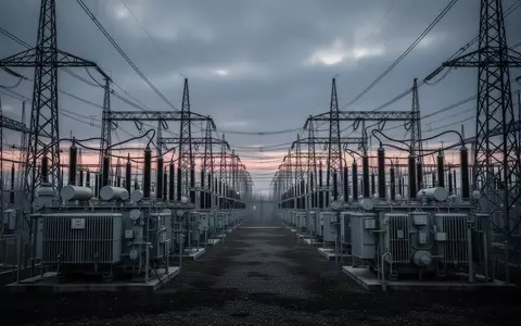 Ein großes Umspannwerk mit Hochspannungsmasten und Transformatoren bei Dämmerung. - Foto: über boerse-global.de