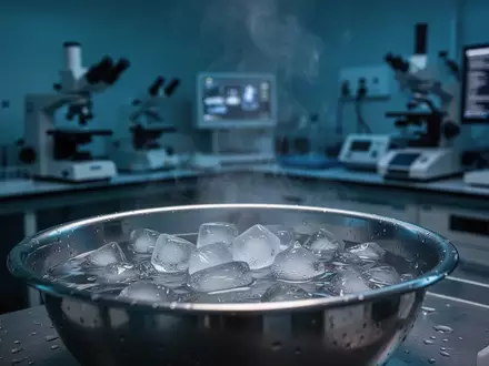 Ein metallisches Becken mit Eiswasser in einem klinischen Laborumfeld zur Messung der Schmerztoleranz. - Foto: über boerse-global.de