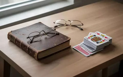 Ein offenes Buch und ein Kartenspiel liegen auf einem Schreibtisch aus Holz in einer ruhigen, lichtdurchfluteten Umgebung. - Foto: über boerse-global.de