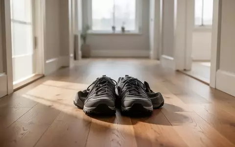 Ein Paar bequeme Laufschuhe auf einem Holzboden in einem lichtdurchfluteten Flur als Symbol für Alltagsbewegung. - Foto: über boerse-global.de