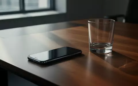Ein minimalistischer Schreibtisch mit einem Smartphone auf einer dunklen Holzoberfläche in natürlichem Licht. - Foto: über boerse-global.de