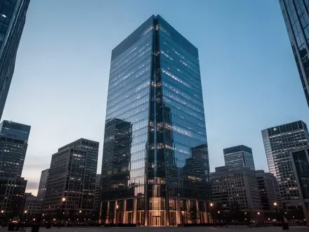 Ein modernes Bürogebäude im Finanzviertel bei Dämmerung, das die rechtliche und regulatorische Kontrolle von Finanzmärkten symbolisiert. - Foto: über boerse-global.de