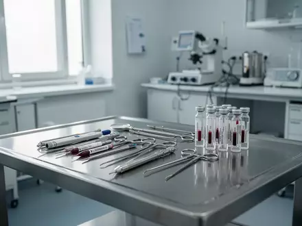 Medizinische Diagnoseinstrumente und leere Probenröhrchen in einem hellen, sterilen Laborraum. - Foto: über boerse-global.de