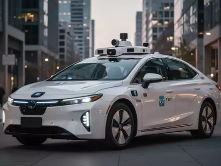Ein autonomes Robotaxi steht bei Dämmerung an einer modernen Stadtstraße. - Foto: über boerse-global.de