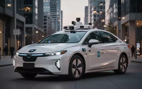 Ein autonomes Robotaxi steht bei Dämmerung an einer modernen Stadtstraße. - Foto: über boerse-global.de