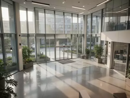 Modernes Bürogebäude mit großen Glasfronten und hellem Innenraum als Symbol für nachhaltiges Facility Management. - Foto: über boerse-global.de