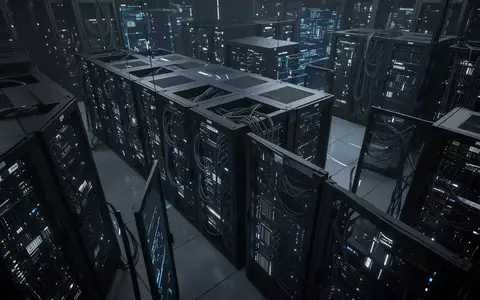 Dunkler Serverraum mit leuchtenden Hardware-Racks und komplexer Verkabelung als Symbol für die Linux-Kernel-Entwicklung. - Foto: über boerse-global.de