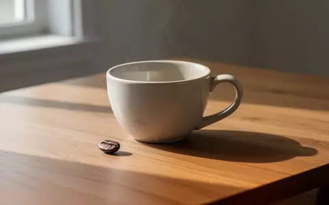 Eine einzelne Kaffeetasse und eine Kaffeebohne auf einem Holztisch bei natürlichem Lichteinfall. - Foto: über boerse-global.de