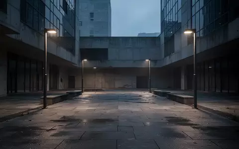 Ein leerer, betonierter öffentlicher Platz in der Dämmerung mit langen Schatten und kühler, minimalistischer Architektur. - Foto: über boerse-global.de