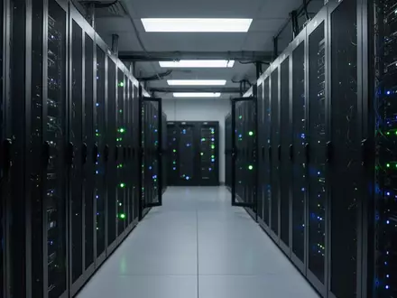 Ein moderner, professioneller Serverraum mit beleuchteten Schaltschränken in einer staatlichen IT-Infrastruktur. - Foto: über boerse-global.de