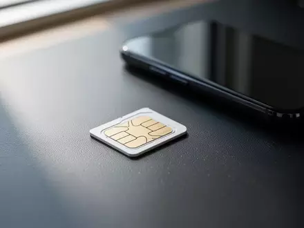Eine einzelne SIM-Karte liegt auf einem dunklen Schreibtisch neben einem unscharfen Smartphone. - Foto: über boerse-global.de