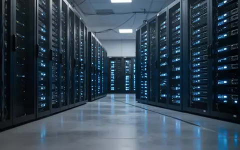 Modernes Rechenzentrum mit leuchtenden Server-Racks in einem dunklen, professionellen Raum. - Foto: über boerse-global.de