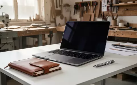Ein aufgeräumter Schreibtisch in einer Werkstatt mit einem Laptop, dessen Bildschirm ausgeschaltet ist. - Foto: über boerse-global.de