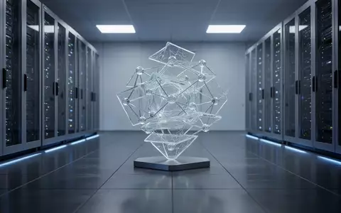 Abstrakte Skulptur aus miteinander verbundenen Glas-Elementen in einem modern beleuchteten Serverraum. - Foto: über boerse-global.de