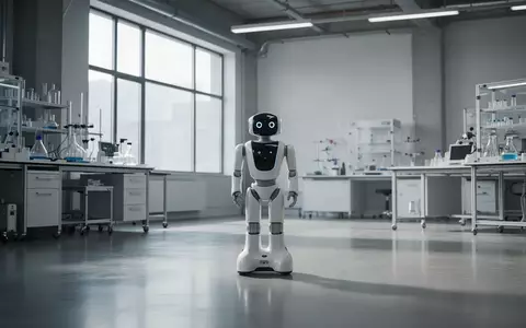 Ein kompakter humanoider Roboter steht in einer modernen, minimalistischen Laborumgebung. - Foto: über boerse-global.de